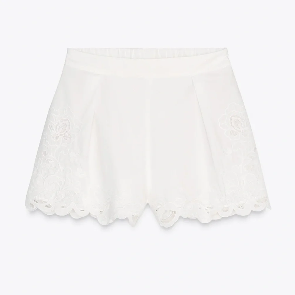 Zara Embroidered Lace Trim Pleated Women Shorts Sz S - Picture 6 of 11